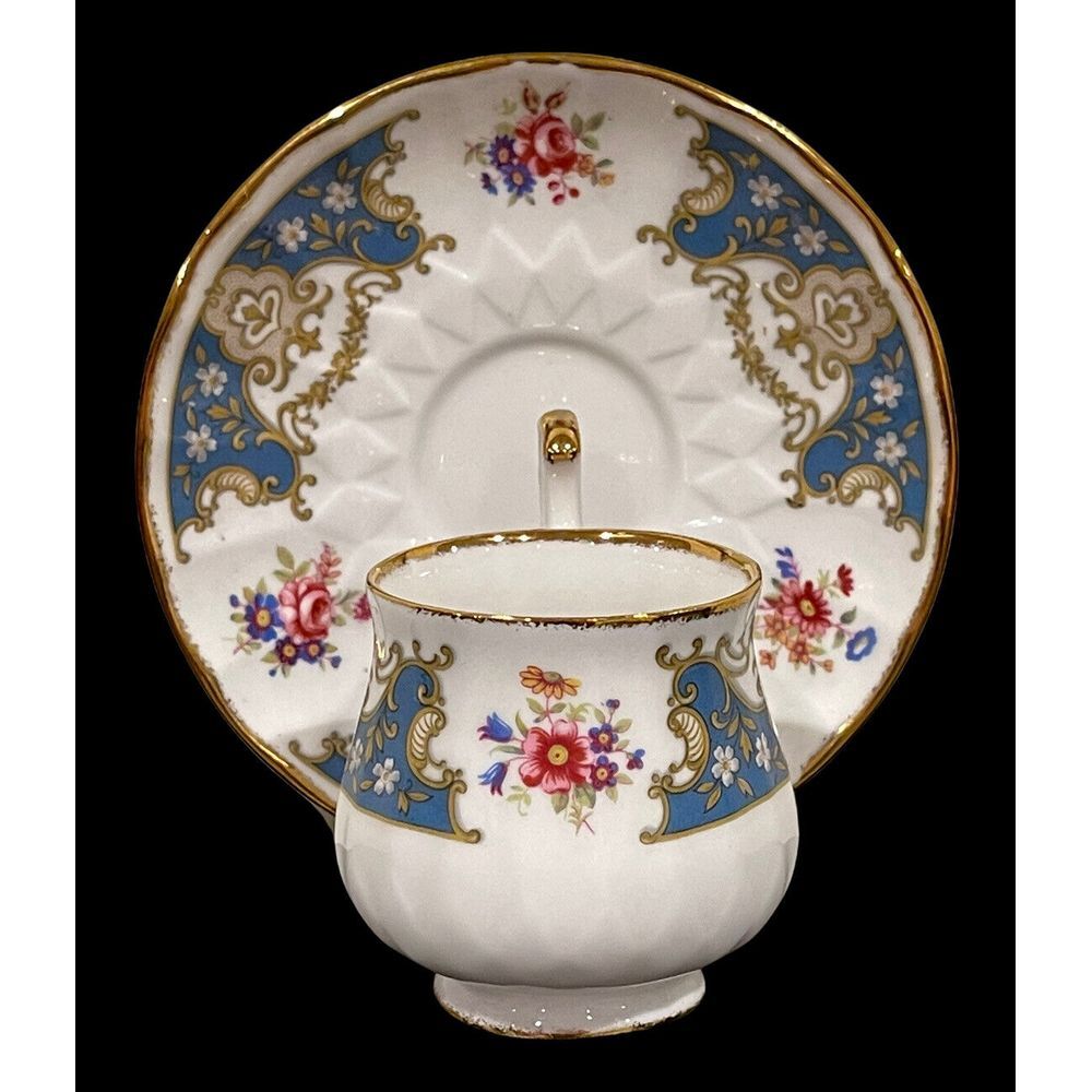 VTG Royal Sandy Priory Dale‎ Derbyshire Bone China Demitasse Cup & Saucer Floral